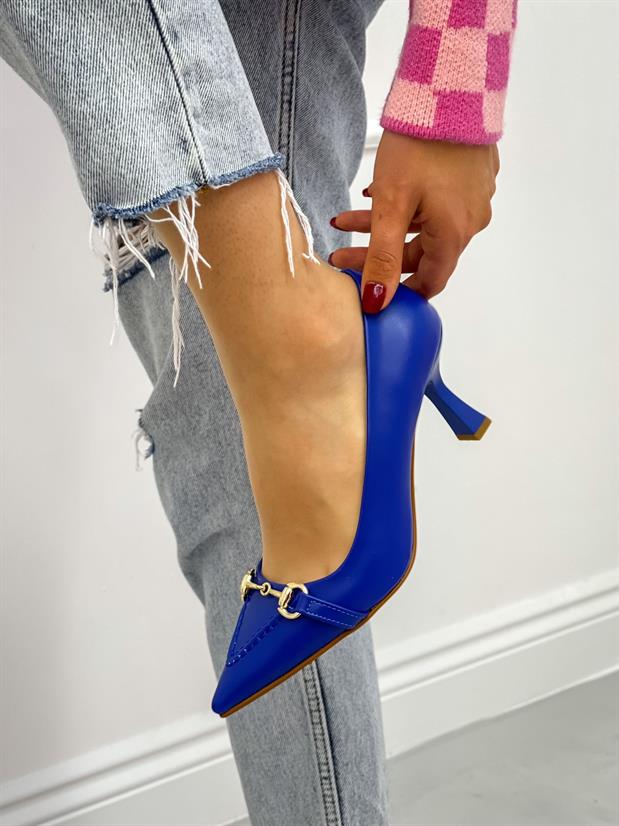 Saks Mavi Cilt (MossCross) Toka Detay Kadın Stiletto