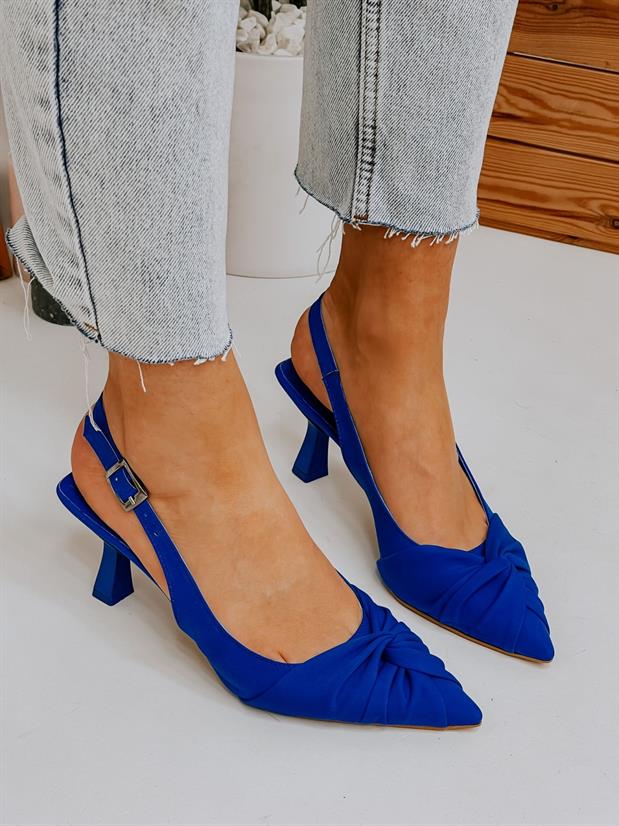 Saks Mavi Saten (Bow) Fiyonk Detay Kadın Stiletto