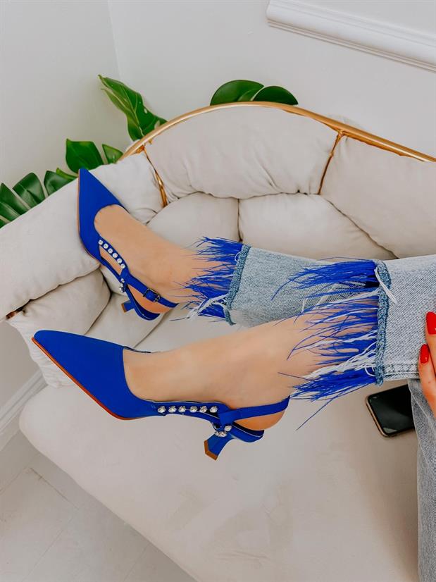 Saks Mavi Saten (Felix) Taş Detay Kadın Stiletto