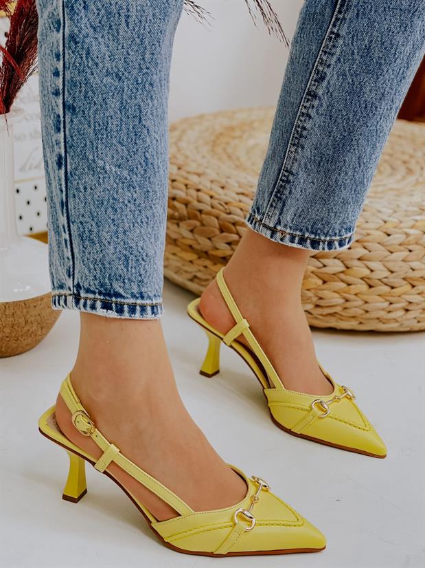 Sarı Deri (Moss) Toka Detay Kadın Stiletto