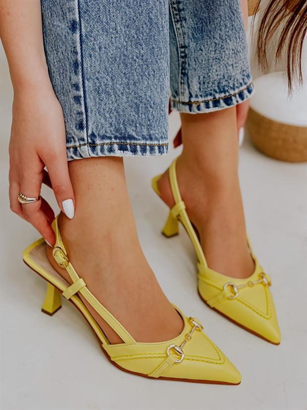 Sarı Deri (Moss) Toka Detay Kadın Stiletto