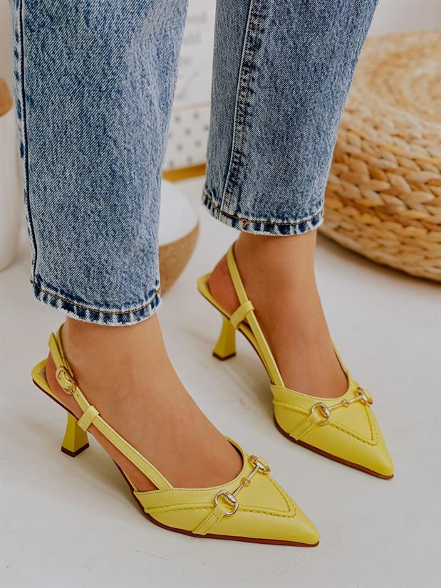 Sarı Deri (Moss) Toka Detay Kadın Stiletto