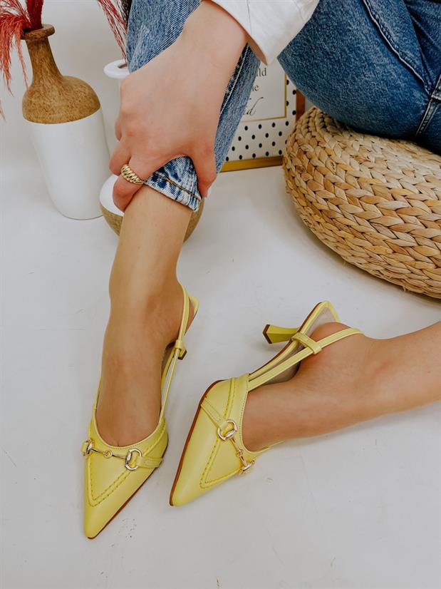 Sarı Deri (Moss) Toka Detay Kadın Stiletto