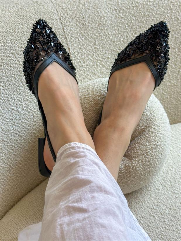 Siyah (Bride Mini ) Boncuk Detay Kadın Babet