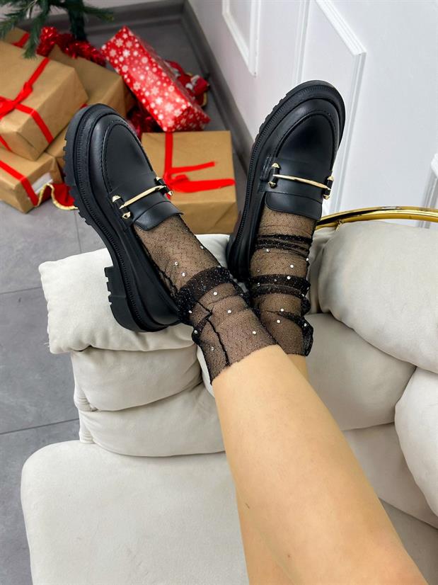 Siyah Cilt (Belt) Toka Detay Kadın Loafer
