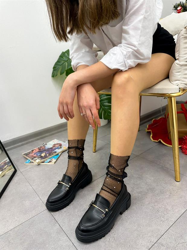 Siyah Cilt (Belt) Toka Detay Kadın Loafer