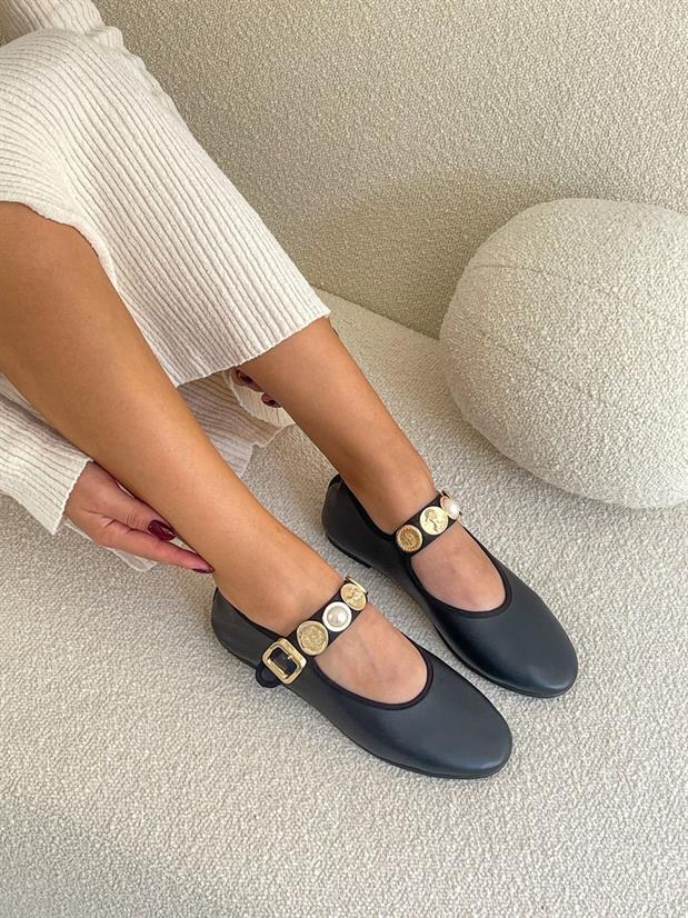 Siyah Cilt (Rex) Toka Detay Kadın Babet