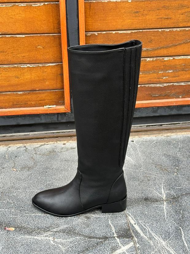 Siyah Cilt (Wero) Lastik Detaylı Kadın Çizme