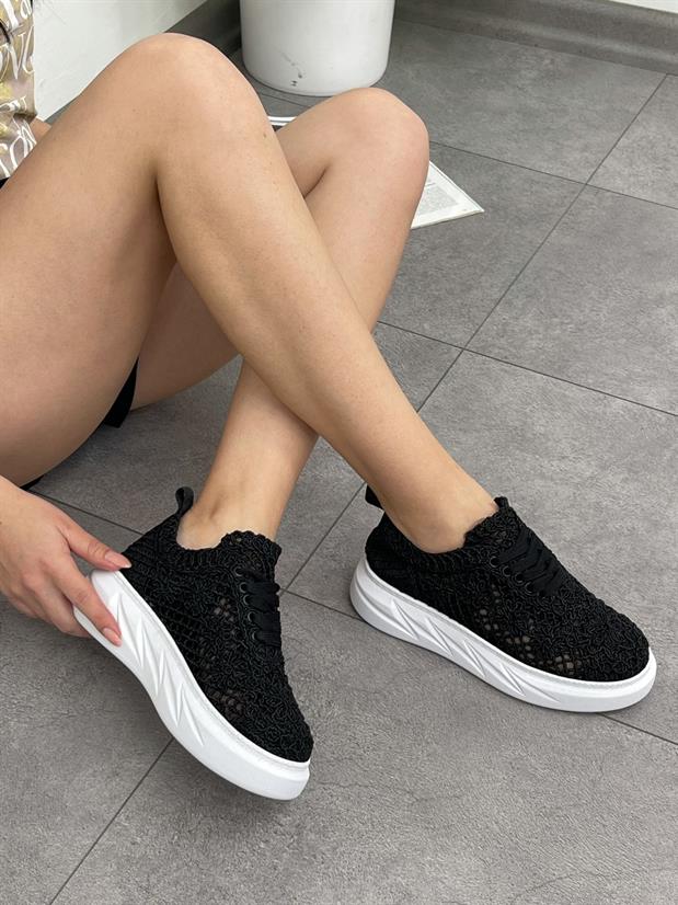 Siyah Dantel (Lace) Bağcıklı Kadın Sneakers