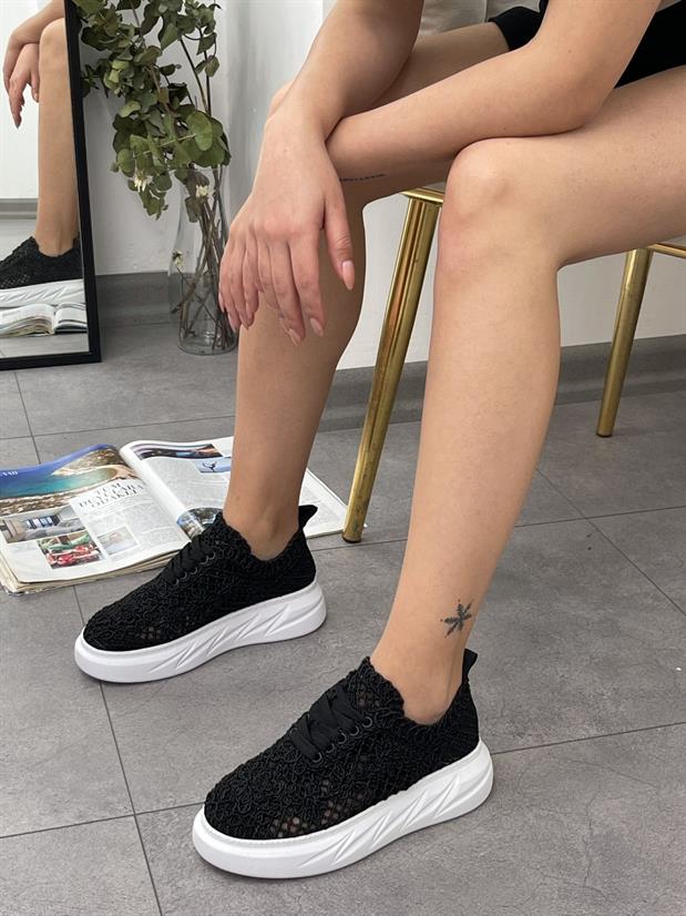 Siyah Dantel (Lace) Bağcıklı Kadın Sneakers
