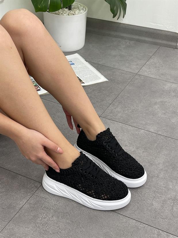 Siyah Dantel (Lace) Bağcıklı Kadın Sneakers