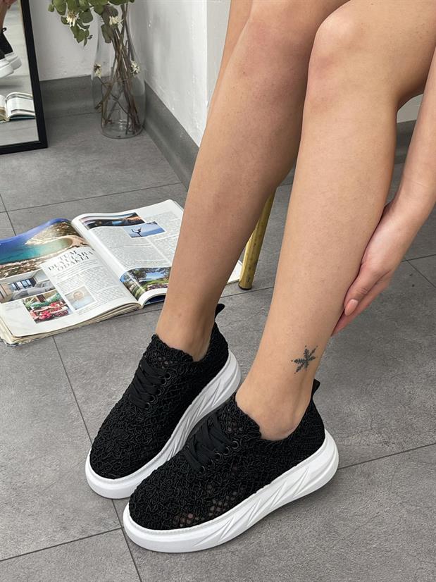 Siyah Dantel (Lace) Bağcıklı Kadın Sneakers