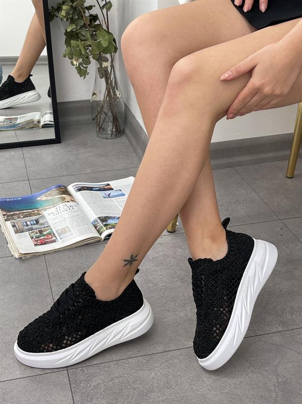 Siyah Dantel (Lace) Bağcıklı Kadın Sneakers