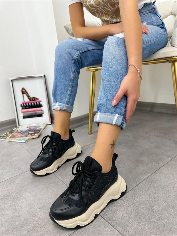 Siyah Deri (Port) Kadın Sneakers