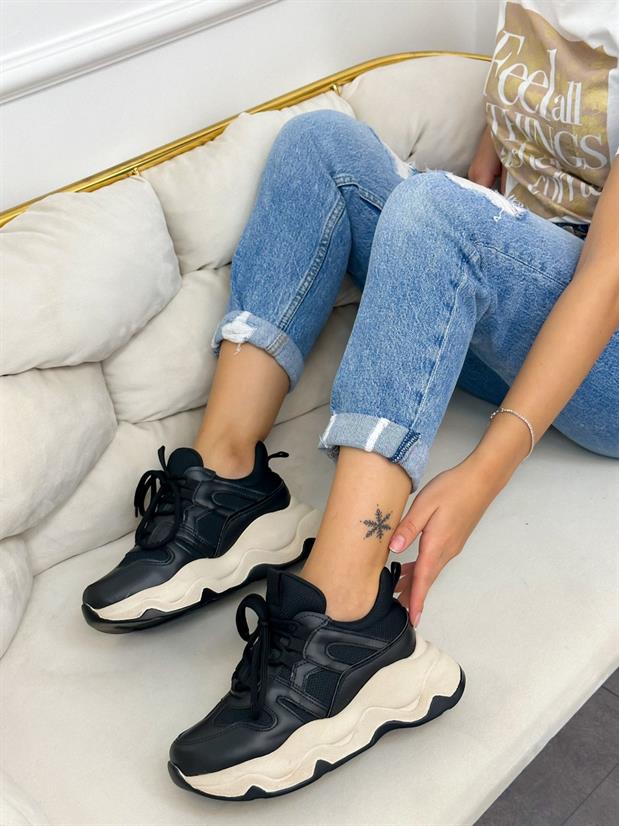 Siyah Deri (Port) Kadın Sneakers