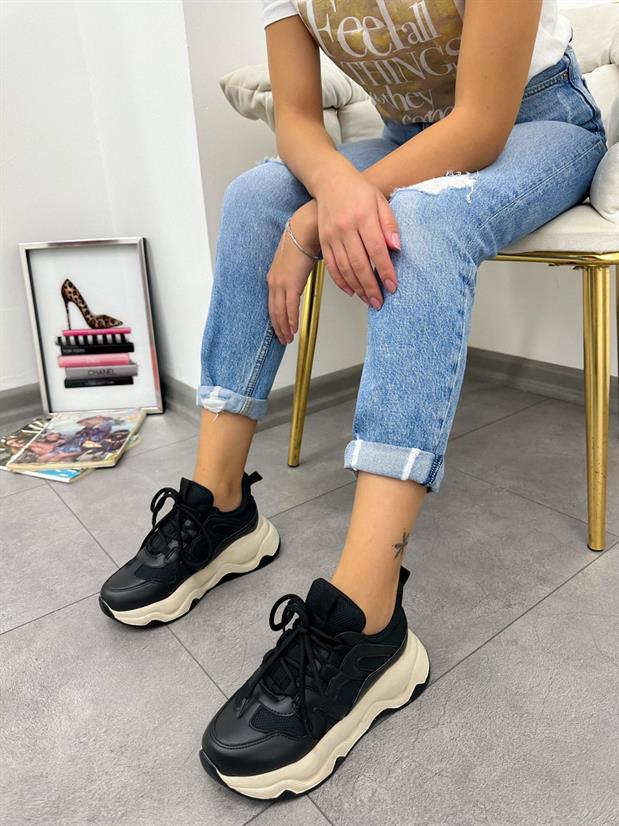 Siyah Deri (Port) Kadın Sneakers