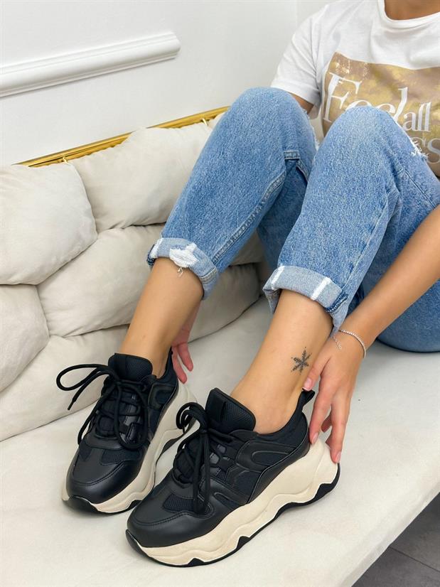 Siyah Deri (Port) Kadın Sneakers