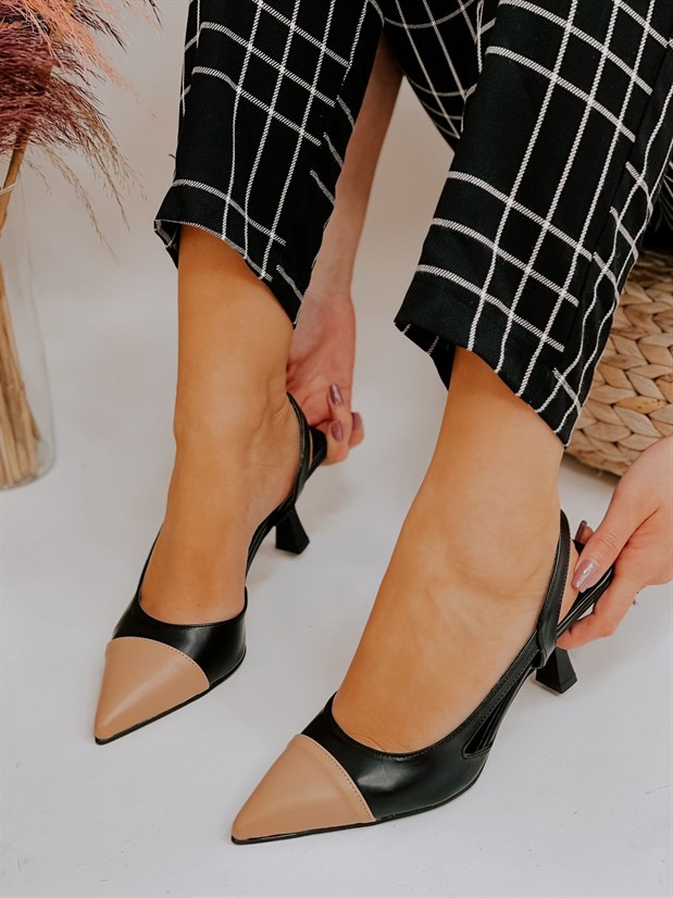 Siyah Nude Deri (Jake) Maskelet Detay Kadın Açık Stiletto