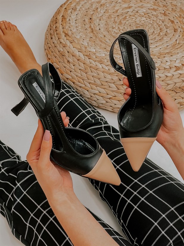 Siyah Nude Deri (Jake) Maskelet Detay Kadın Açık Stiletto