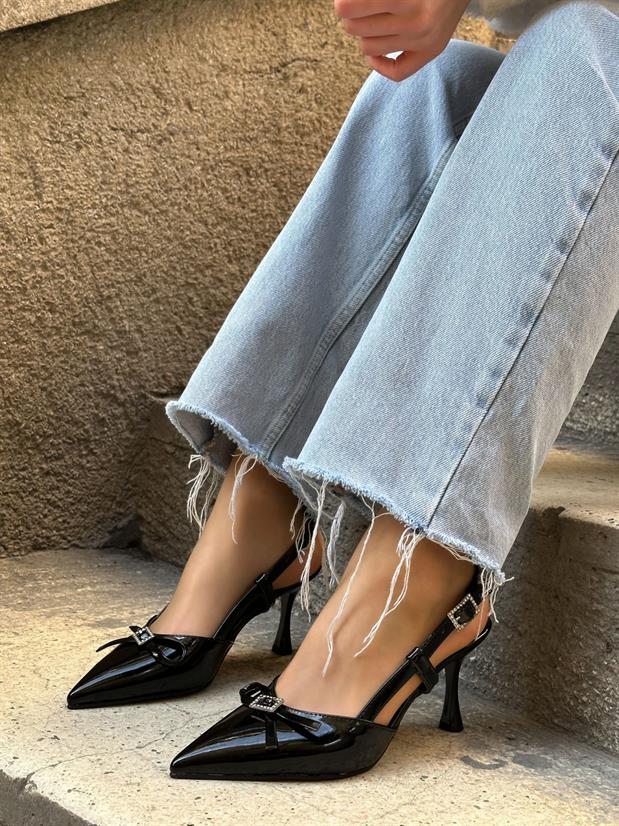 Siyah Rugan (Casey) Toka Detay Kadın Stiletto