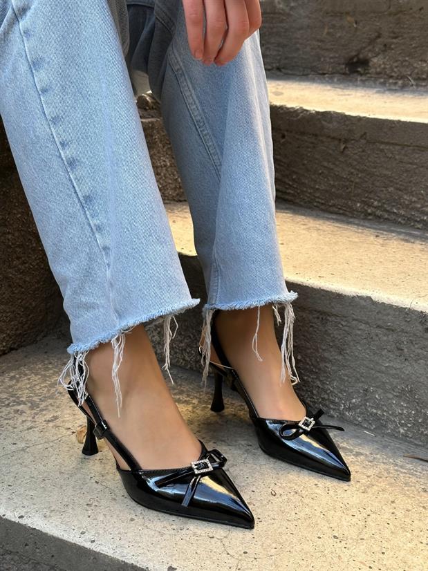 Siyah Rugan (Casey) Toka Detay Kadın Stiletto