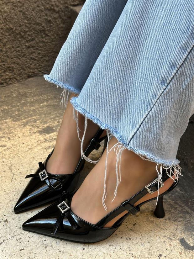 Siyah Rugan (Casey) Toka Detay Kadın Stiletto