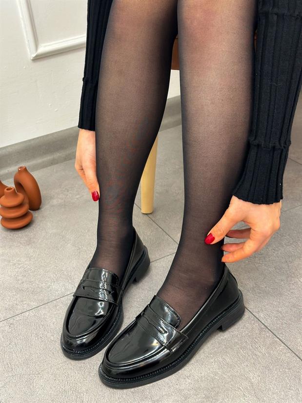 Siyah Rugan( Elsa)  Ortopedik Taban Kadın Loafer