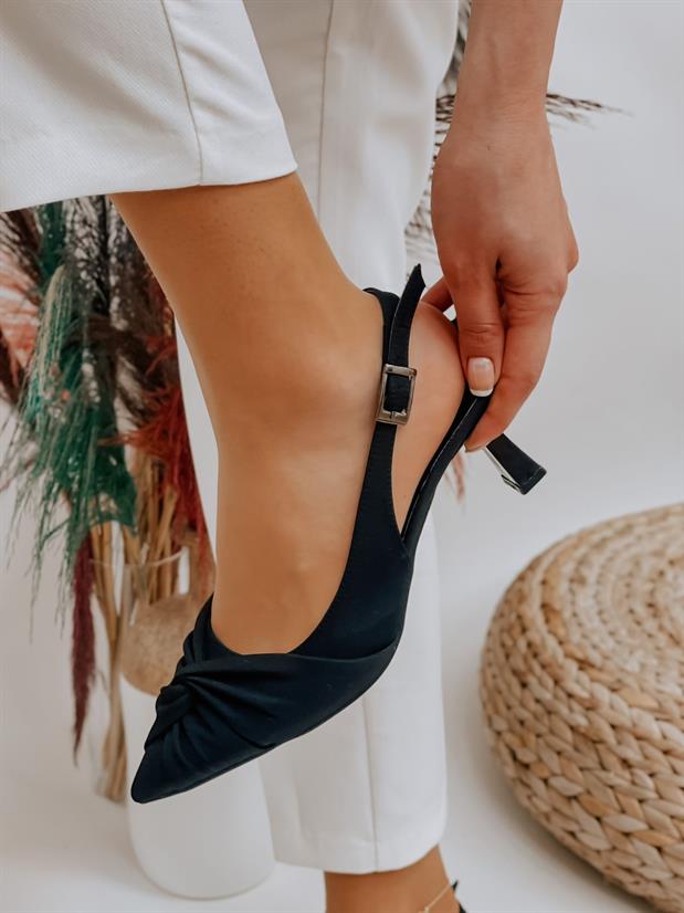 Siyah Saten (Bow) Fiyonk Detay Kadın Stiletto