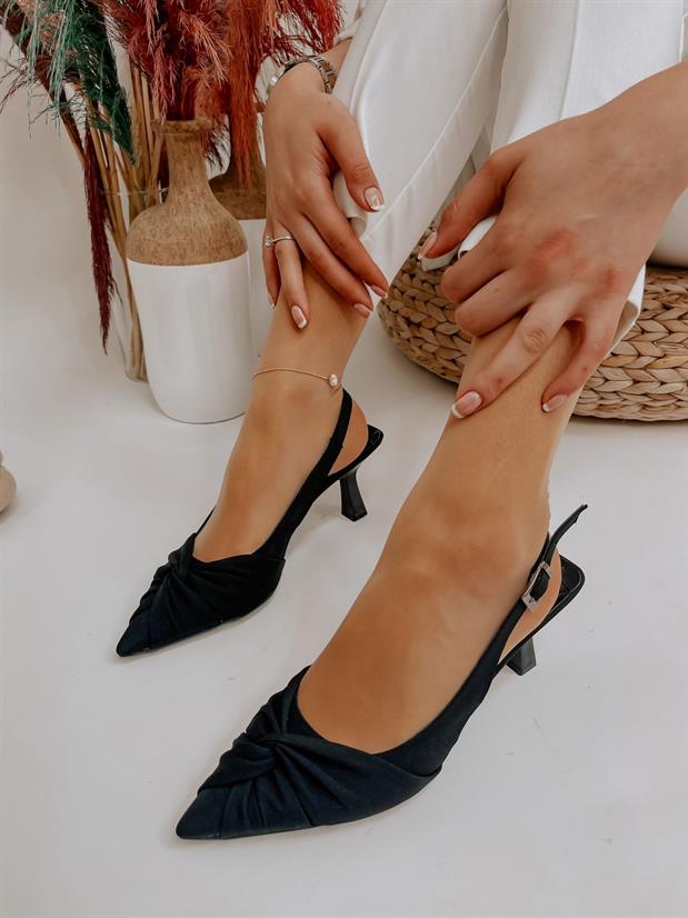 Siyah Saten (Bow) Fiyonk Detay Kadın Stiletto