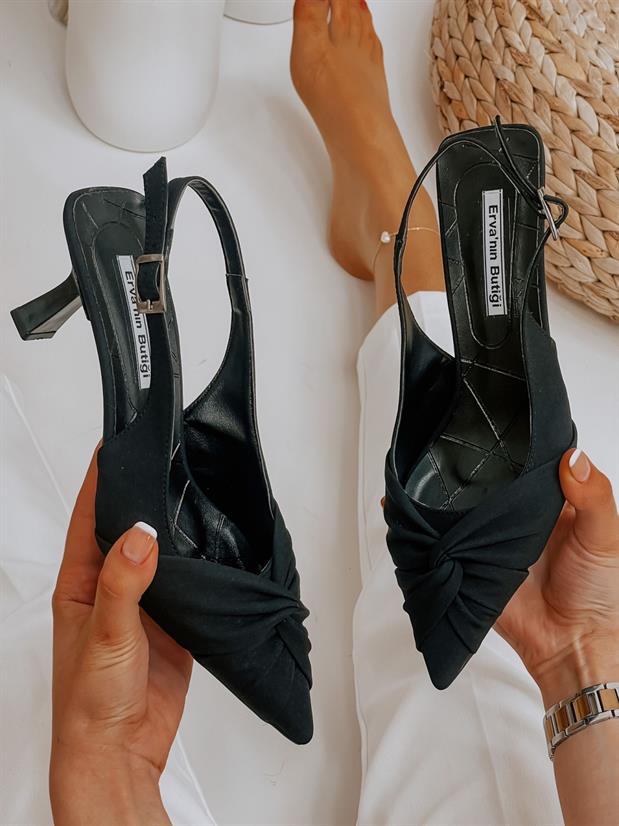 Siyah Saten (Bow) Fiyonk Detay Kadın Stiletto