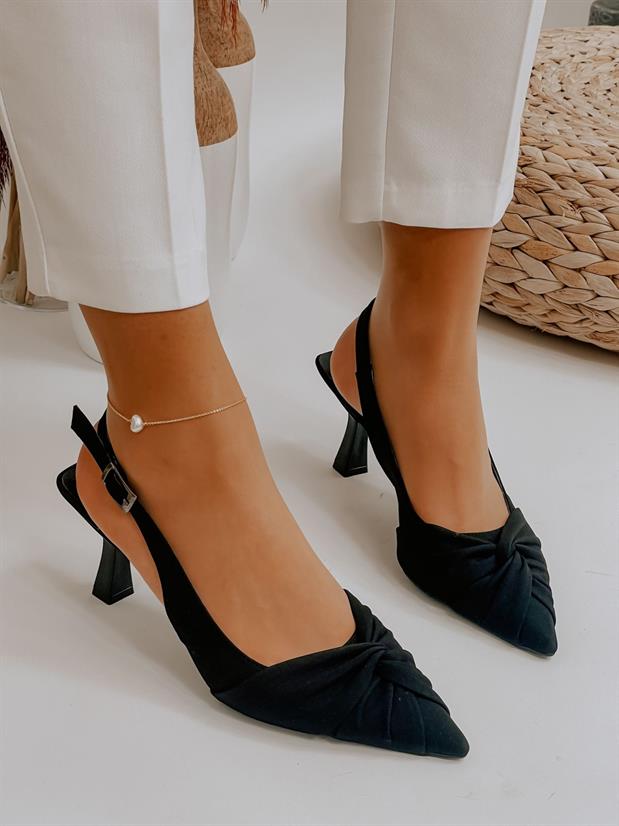 Siyah Saten (Bow) Fiyonk Detay Kadın Stiletto
