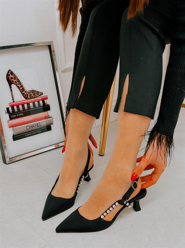 Siyah Saten (Felix) Taş Detay Kadın Stiletto