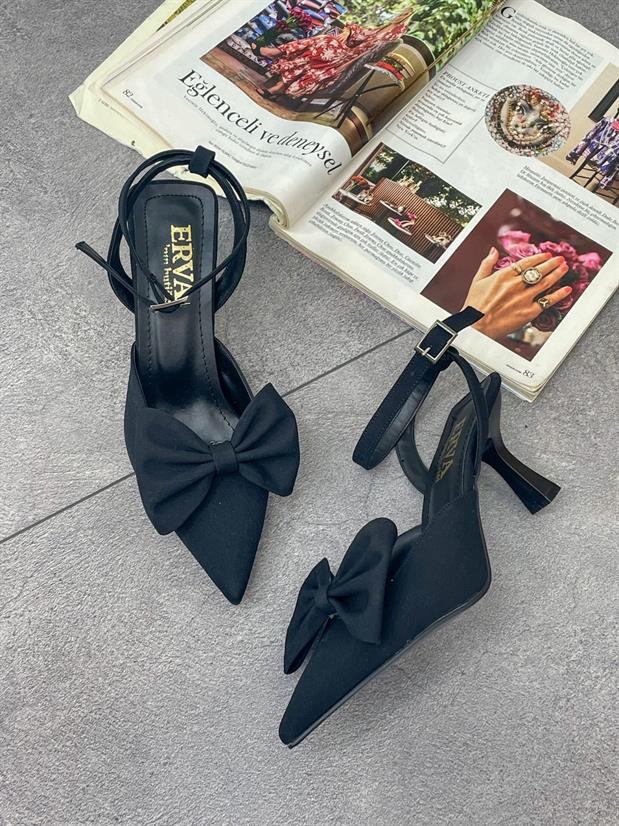 Siyah Saten (Jolie) Tak Çıkar Aksesuarlı Stiletto