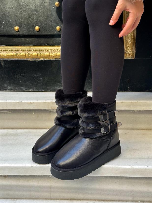 Siyah (Snoi) Kürklü Toka Detay Kadın Kar Botu