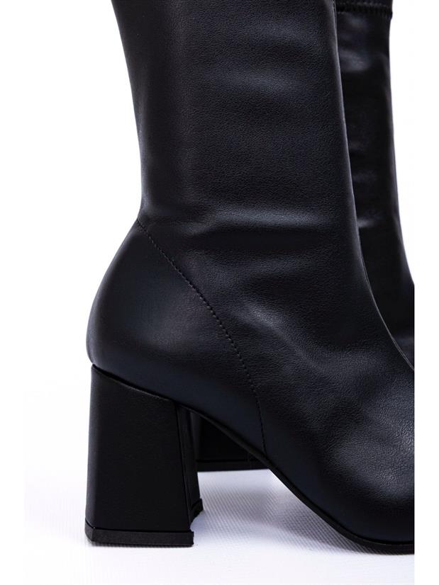 Siyah Streç (Valery) Kadın Topuklu Bot