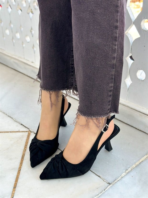 Siyah Süet (Bow) Fiyonk Detay Kadın Stiletto