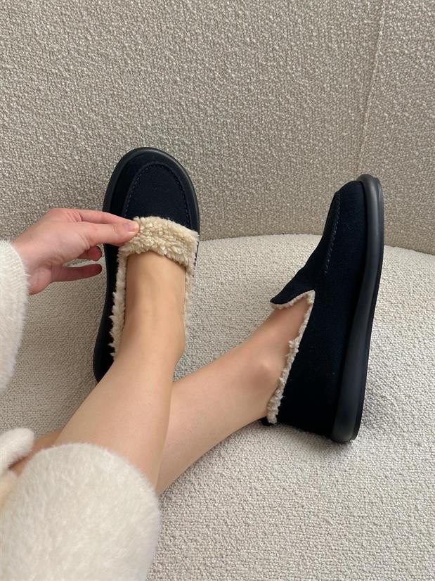 Siyah Süet (Juno) İci Peluş Kadın Loafer