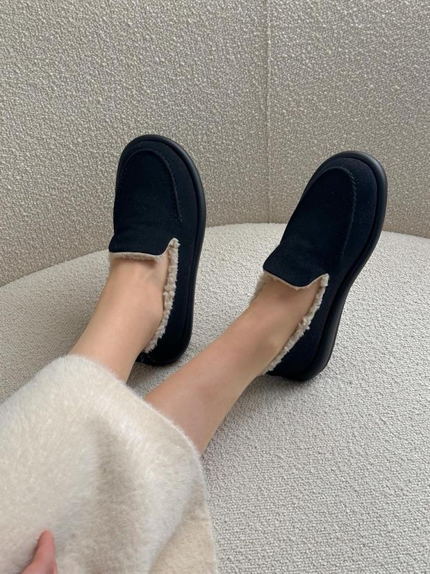 Siyah Süet (Juno) İci Peluş Kadın Loafer