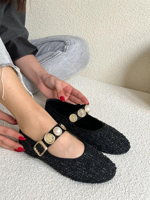 Siyah Tüvit Kumaş (Rex) Toka Detay Kadın Babet