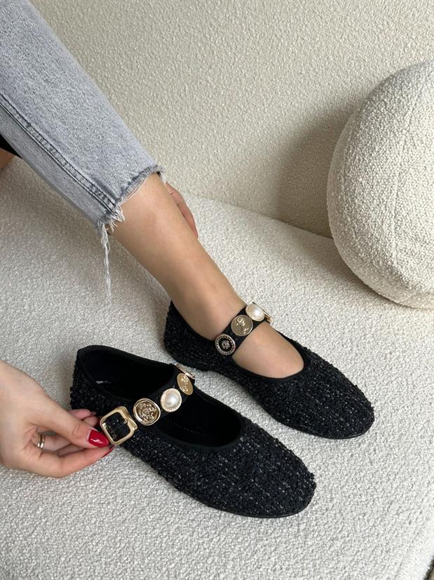 Siyah Tüvit Kumaş (Rex) Toka Detay Kadın Babet