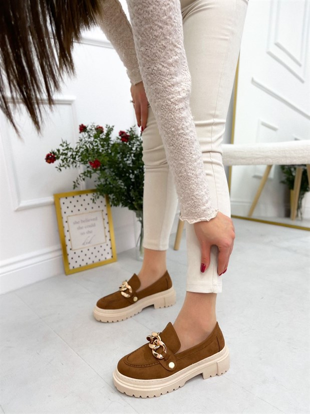 Taba Süet (Fabio) Üç Tokalı Kadın Loafer