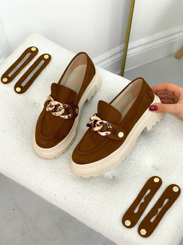 Taba Süet (Fabio) Üç Tokalı Kadın Loafer