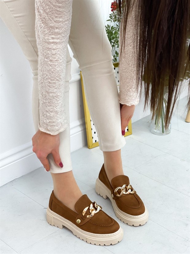 Taba Süet (Fabio) Üç Tokalı Kadın Loafer