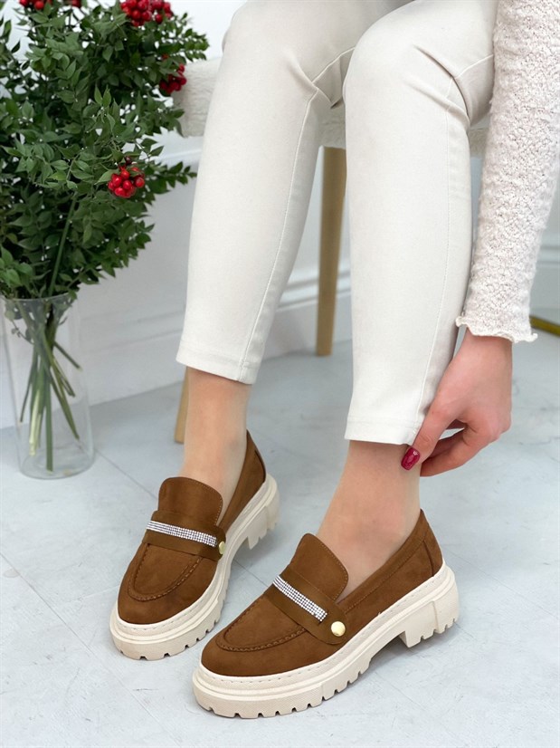 Taba Süet (Fabio) Üç Tokalı Kadın Loafer