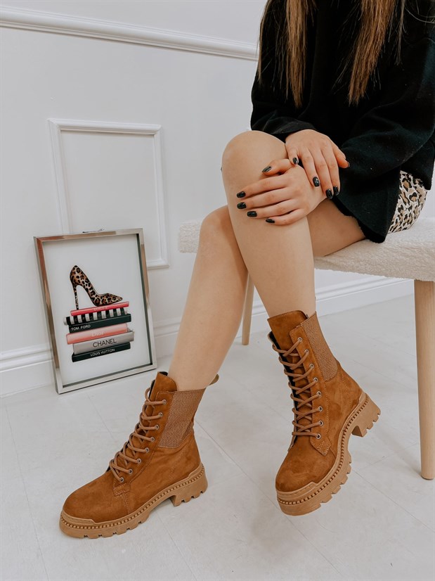 Taba Süet (Leroy) Lastik Detay Kadın Bağcıklı Postal