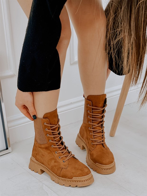 Taba Süet (Leroy) Lastik Detay Kadın Bağcıklı Postal