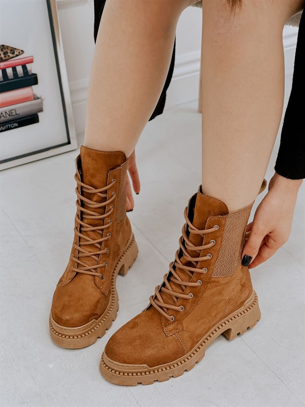 Taba Süet (Leroy) Lastik Detay Kadın Bağcıklı Postal