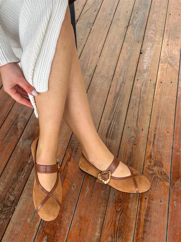 Taba Süet (Love) Kalp Toka Detay Kadın Babet