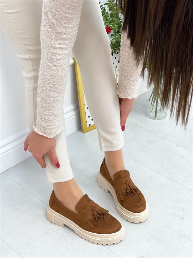 Taba Süet (Tassel) Püskül Detay Kadın Loafer