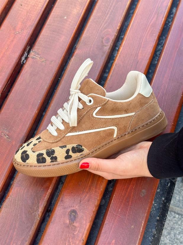 Taba Süet (Wins) Leoparlı Bağcıklı Kadın Sneakers